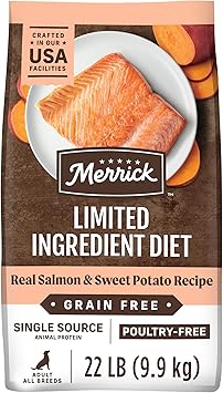 Merrick Limited Ingredient Diet Grain Free Dry Dog Food, Premium And Healthy Kibble, Salmon And Sweet Potato - 22.0 lb. Bag