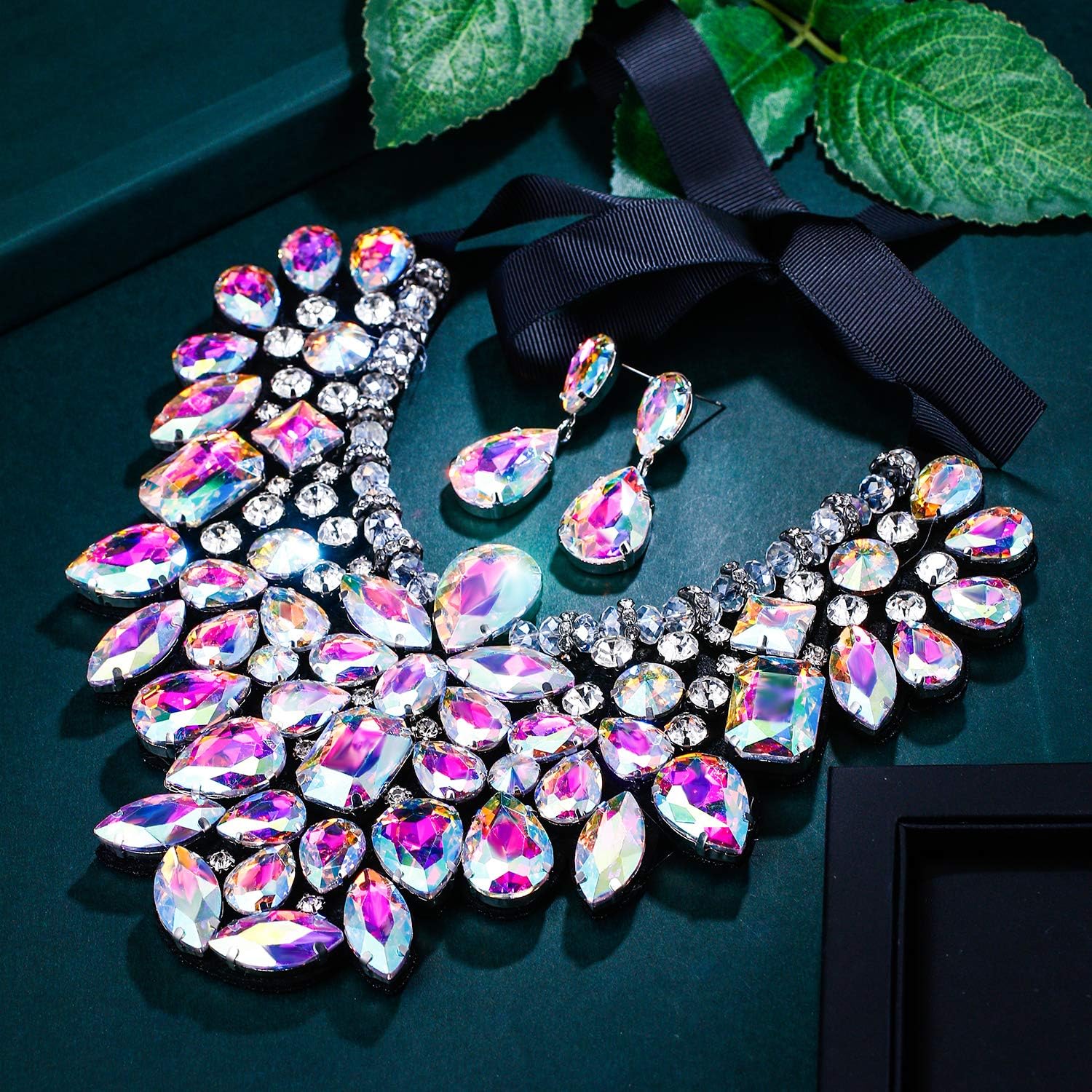 Flyonce Costume Jewelry for Women, 9 Colors Rhinestone Crystal Statement Necklace Earrings Set - Image 4