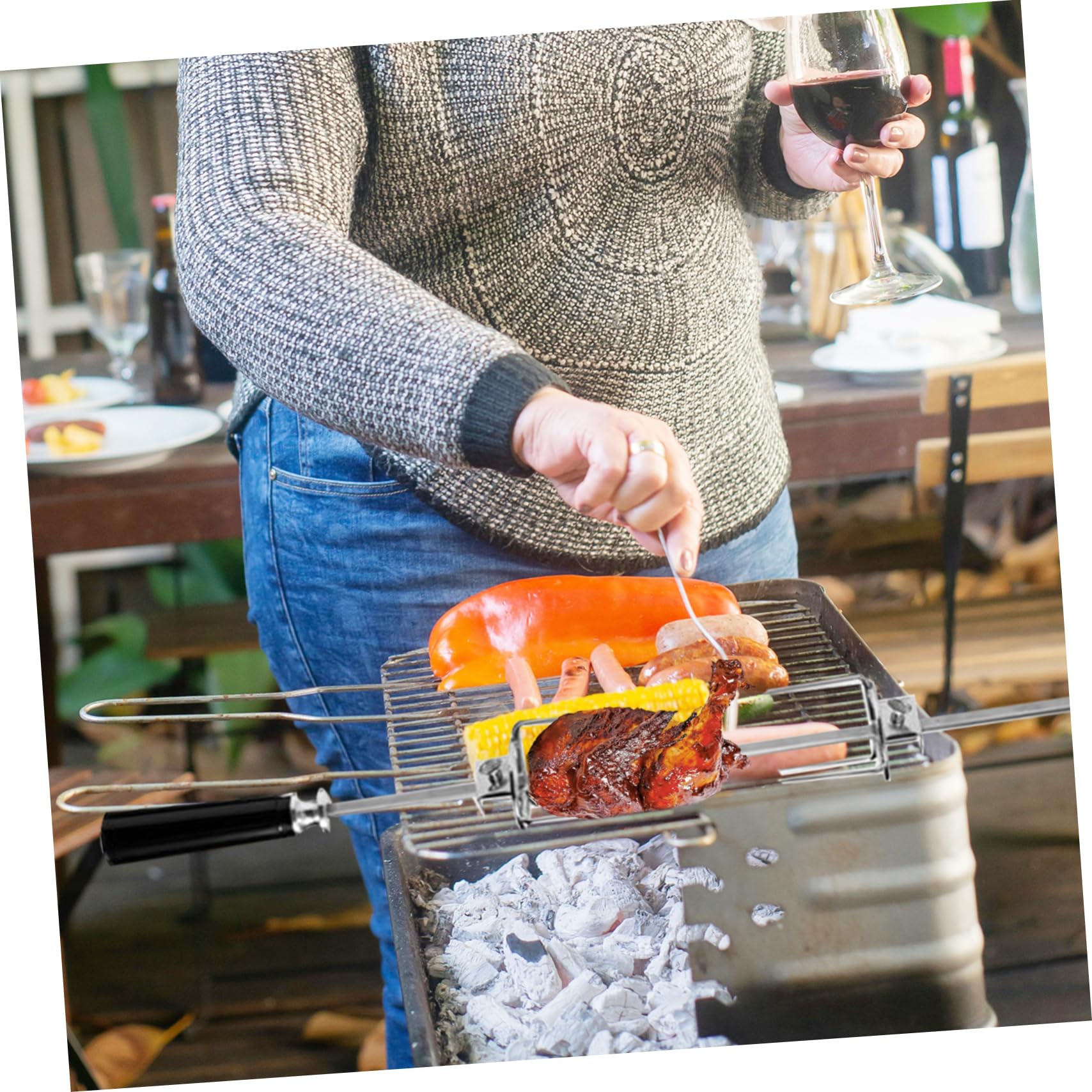HANABASS 4pezzi Forchette Rotanti Inossidabile Per Grigliate Per Arrosti e Utensile Versatile Per Friggitrice Ad e Bbq
