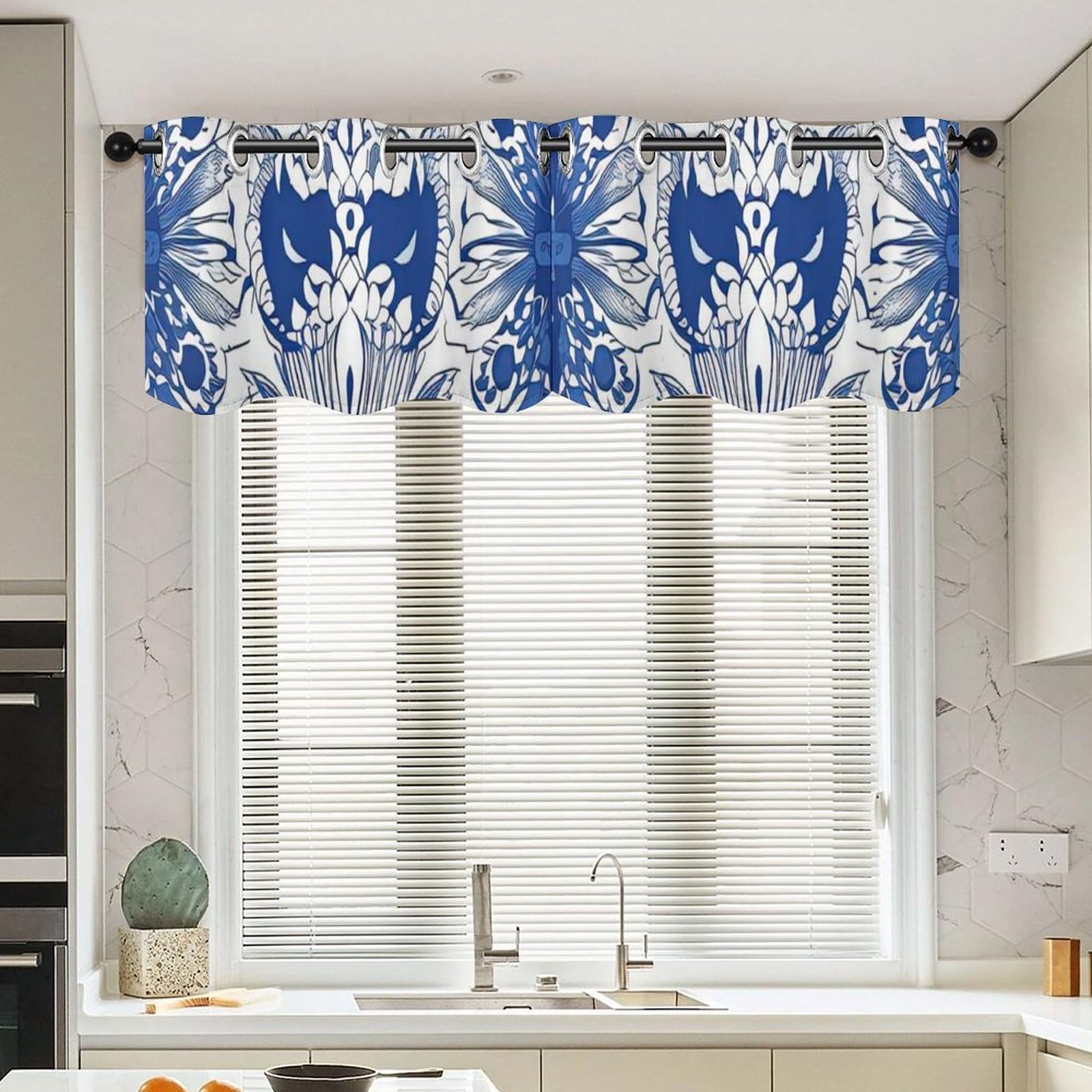 Rideaux de fenêtre bleu et blanc style chinois pour salon et cuisine