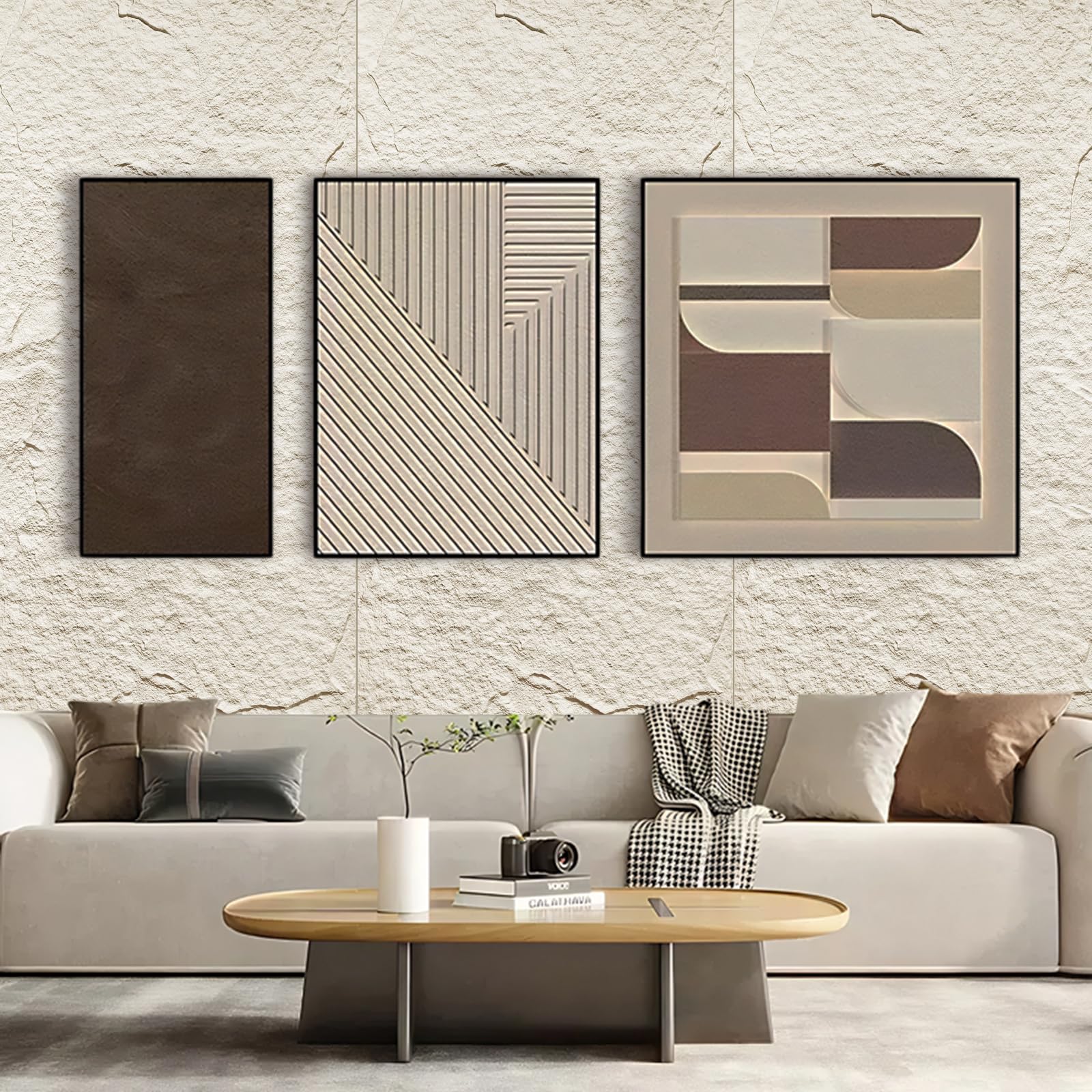 Confezione da 5 pannelli da parete 3D in finta pietra, pannelli in PU con texture in cemento per pareti interne, impermeabili e leggeri, copre 120 x 60 cm, per parete TV, ufficio, soggiorno