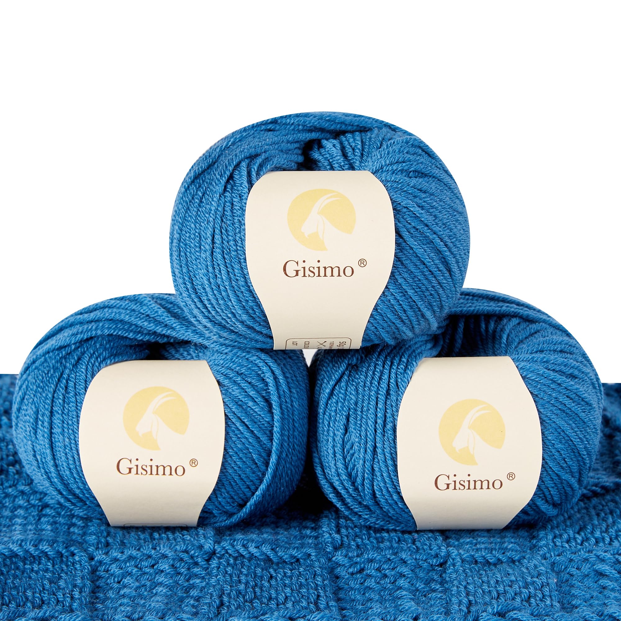100% Merino Wool Yarn, 6-Ply Luxurious and Soft Yarn for Hand Knitting & Crocheting, 1.76 OZ/50g, 127 yds/116 Meters(Jazz Blue, 3 Balls)