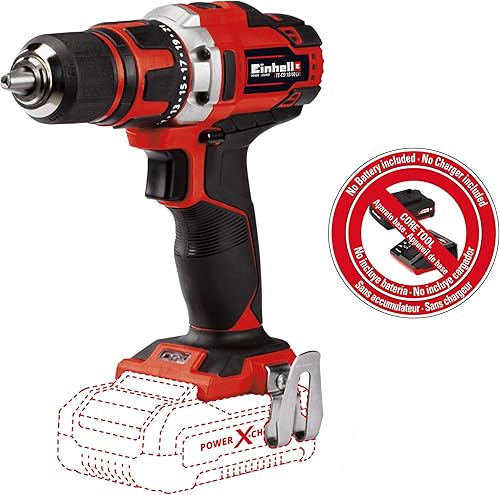 Einhell TE-CD Power X-Change 18 voltios inalámbrico 1/2 pulgada, máximo 1500 RPM, 354 pulgadas-libras, taladro/destornillador inalámbrico con clip