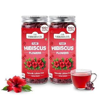 Pure Hibiscus Tea Flowers | 120g | Hibiscus Tea | Naturally Caffeine Free | Supports Blood Pressure, Weight Management & Skin Glow | Brew Hot or Cold | No Additives, No Allergens | Reusable Jar | 200+ Cups | Pack of 2