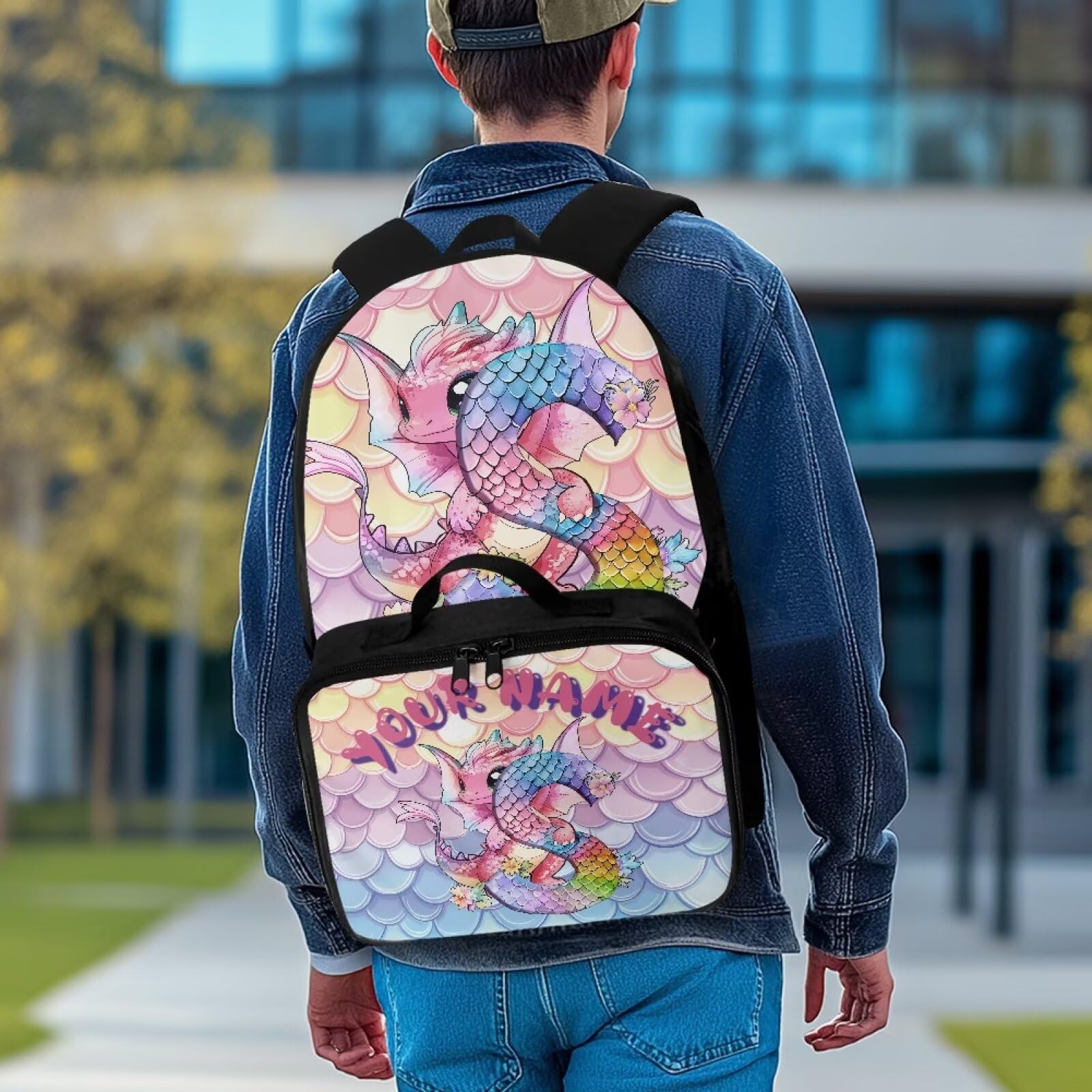 Mochila para niños con nombre personalizado con fiambrera, 2 unidades, preescolar, primaria, personalidad, mochila escolar