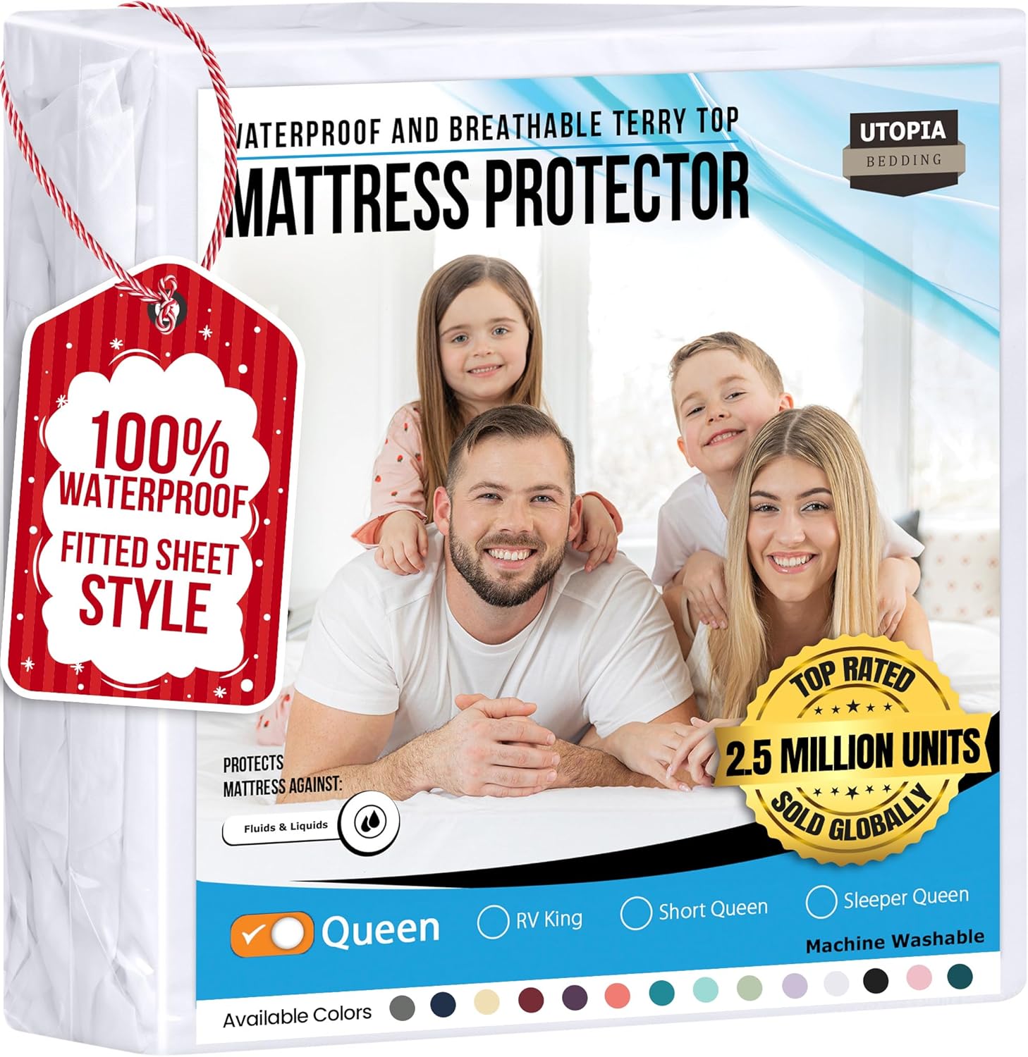 Utopia Bedding Waterproof Mattress Protector Queen Size, Premium 200 GSM Terry Mattress Cover, Soft & Breathable Bed Cover, Fitted Sheet Style with Stretchable Deep Pockets 17" (White) White Queen