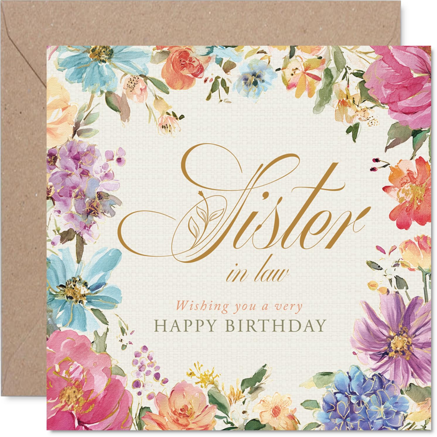 Heartfelt Birthday Card for Sister in Law - Warm Wishes in Bloom - Pastel Floral Design with Vibrant Accents - 145mm Square, Envelope Included