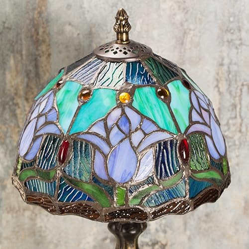 Miniatura 4 de MIAOKE Tiffany - Lámpara de mesa estilo cuentas de cristal de colores, lámpara de mesa hecha a mano para mesita de noche, arte antiguo, regalos para