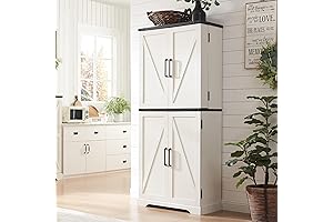 Functional 72" Tall Kitchen Pantry Cabinet with Adjustable Shelves and Farmhouse Barn Door