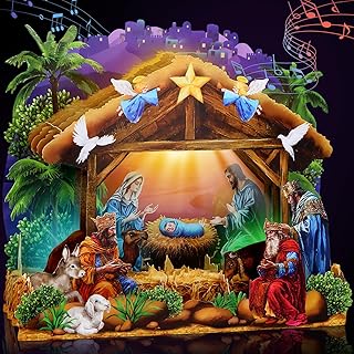 FaCraft Religious Nativity Musical Christmas Cards, 10"x7" Handmade 5-Layer 3D Pop Up Christmas Cards Gift Jesus Christ Birth Scene Decoration with Envelope, Blank Note, Seal, for Family Friends Kids