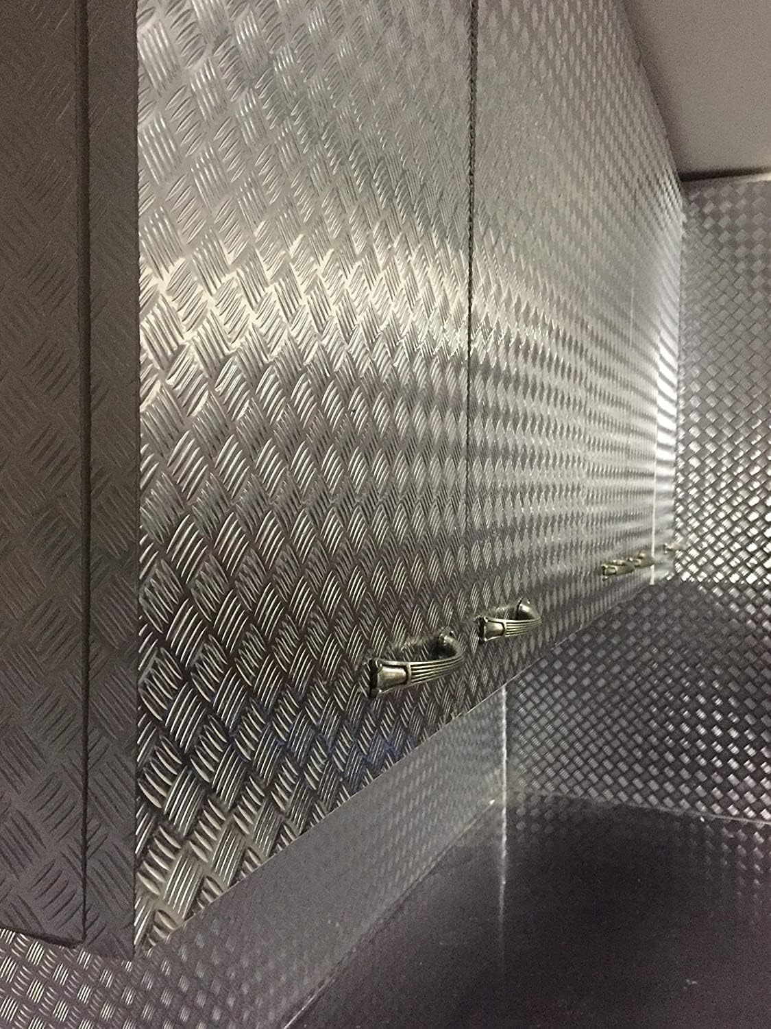 Industrial Utility Diamond Plate Metallic Chrome Finish Vinyl Wrap Underlayer Sheet Adhesive Roll for Shelves Walls Flooring (Silver 17.8 inches x 10ft)