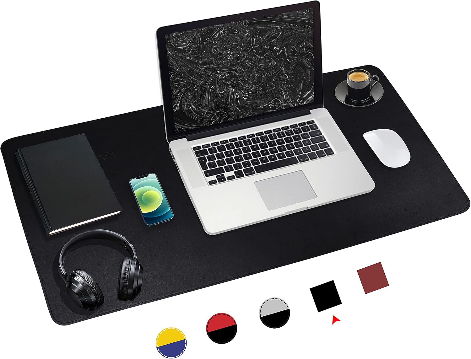 Leather Desk Pad Protector, Non-Slip Office Desk Mat, Large Mouse Pad, PU Leather Desk Blotter, Laptop Desk Pad, Waterproof Desk Writing Pad for Home and Office (Black, 36" x 17")