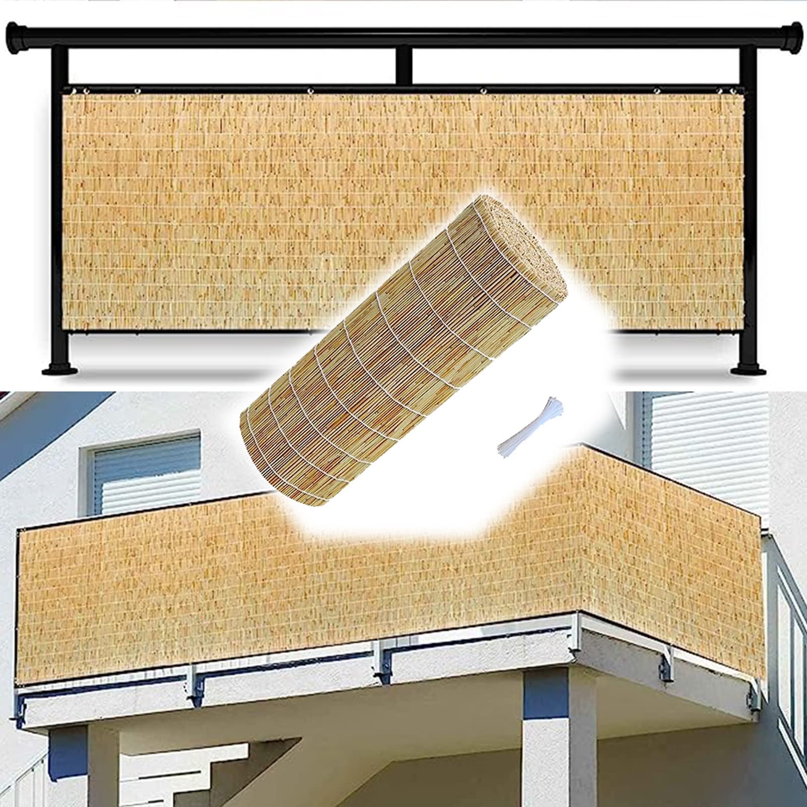 Bambusowe ogrodzenie do ogrodu balkonu patio na zewnątrz 70% blokada dekoracyjne rolki ogrodzeniowe 1,3 m x 5,2 m wysokiej jakości materiał łatwa instalacja i konserwacja
