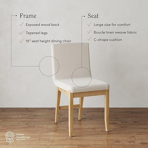 Miniatura 4 de Nathan James Gracie - Silla de comedor tapizada moderna con cojín, silla de comedor Boucle con marco de madera maciza, color crema  pino cálido