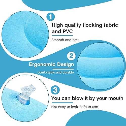 Miniatura 3 de 5 piezas de almohada inflable de viaje, portátil, compacta, almohada de aire de tela flocada, almohada para mochilero, para camping, senderismo,