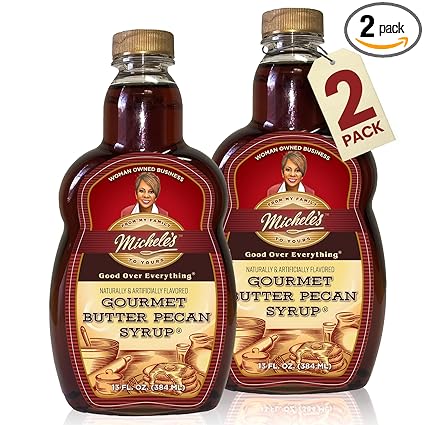 Michele’s Gourmet Butter Pecan Syrup 2-Pack | 13 Ounce Bottle | Good Over Everything! | Foodie Gift, Ice Cream & Desert Topping, Recipe ingredient, Condiment | Great on Lamb, Pork, Beef, Ribs & Much More!