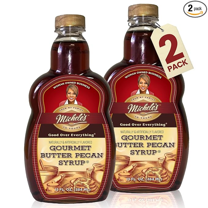 Michele’s Gourmet Butter Pecan Syrup 2-Pack | 13 Ounce Bottle | Good Over Everything! | Foodie Gift, Ice Cream & Desert Topping, Recipe ingredient, Condiment | Great on Lamb, Pork, Beef, Ribs & Much More!