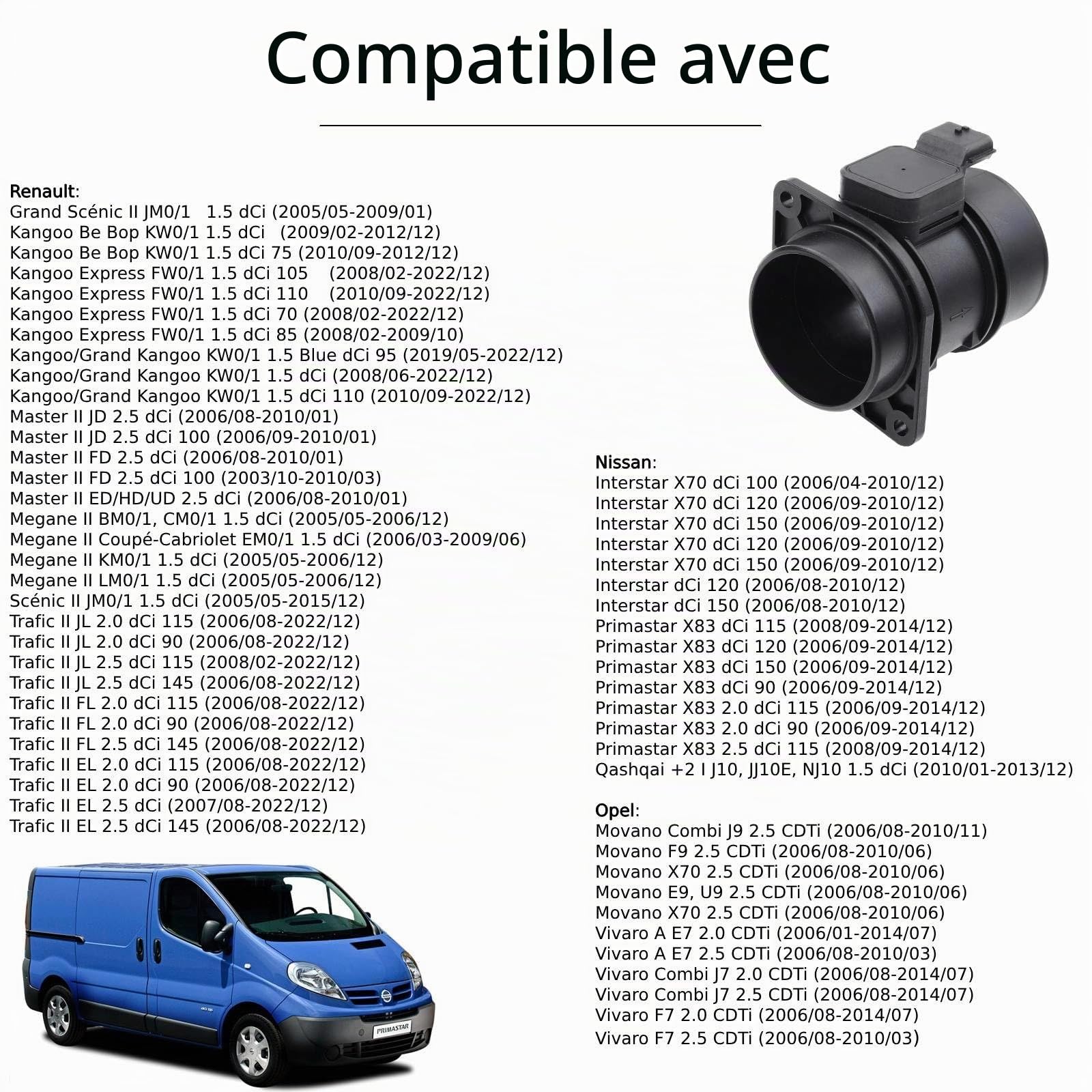 Twowinds Débitmètre d'air 5WK97008 Compatible avec Renault Kangoo, Master 2