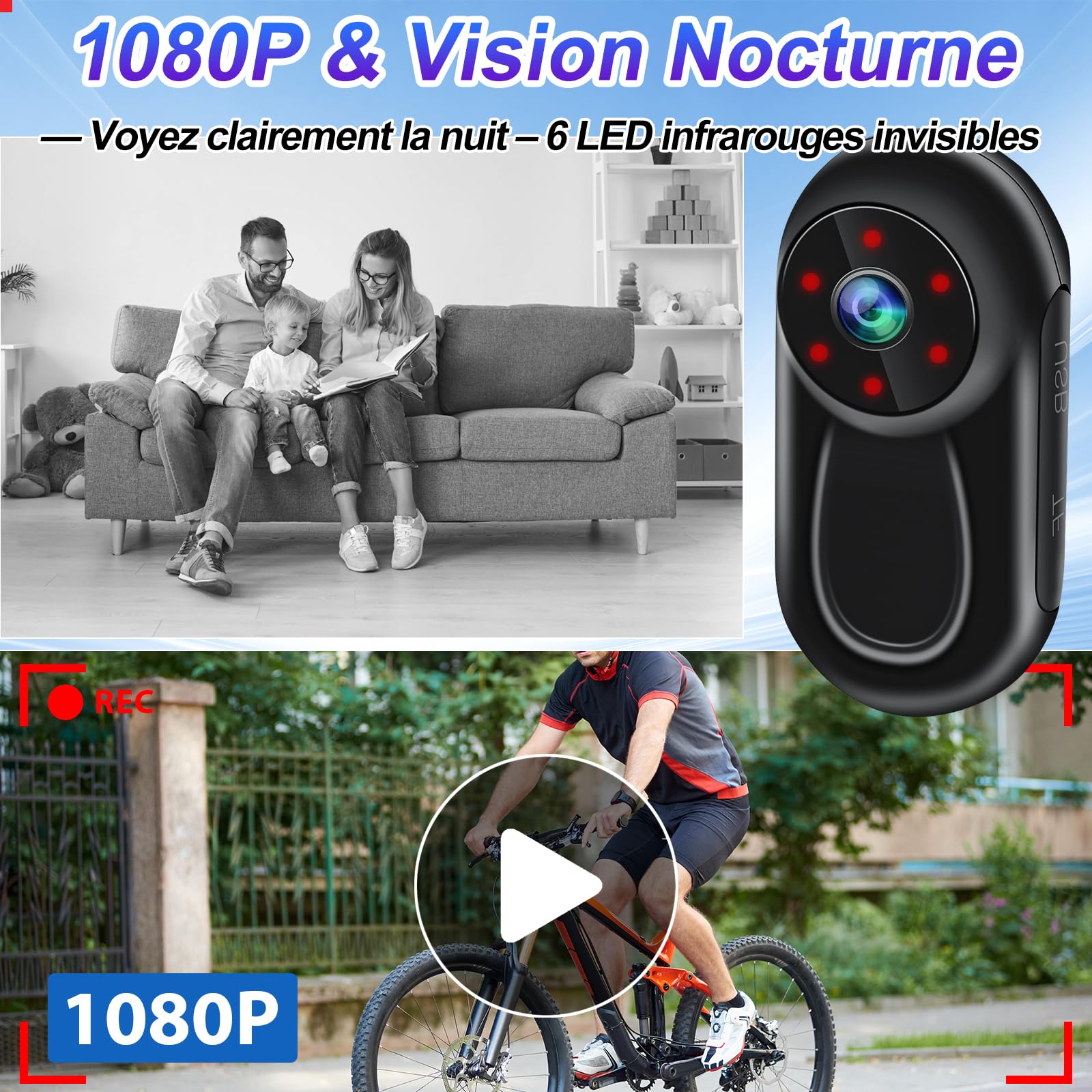 TANGMI Camera Sport Mini, Support Magnétique Moto 360, Dashcam Moto 1080P Grand Angle 120°, Vision Nocturne