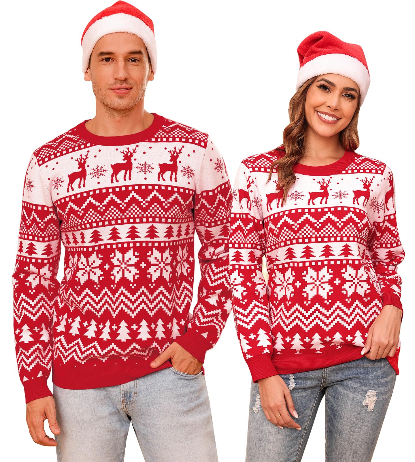 Aottori Maglione Natalizio Donna Uomo Girocollo Coppia | Natale, Maglia Lavorato, Famiglia, Renna Fiocco di Neve Inverno
