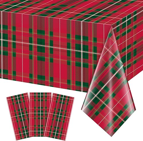 Miniatura 1 de 3 manteles de fiesta a cuadros de búfalo de Navidad, mantel rectangular de plástico desechable rojo y verde para Navidad, suministros de fiesta de