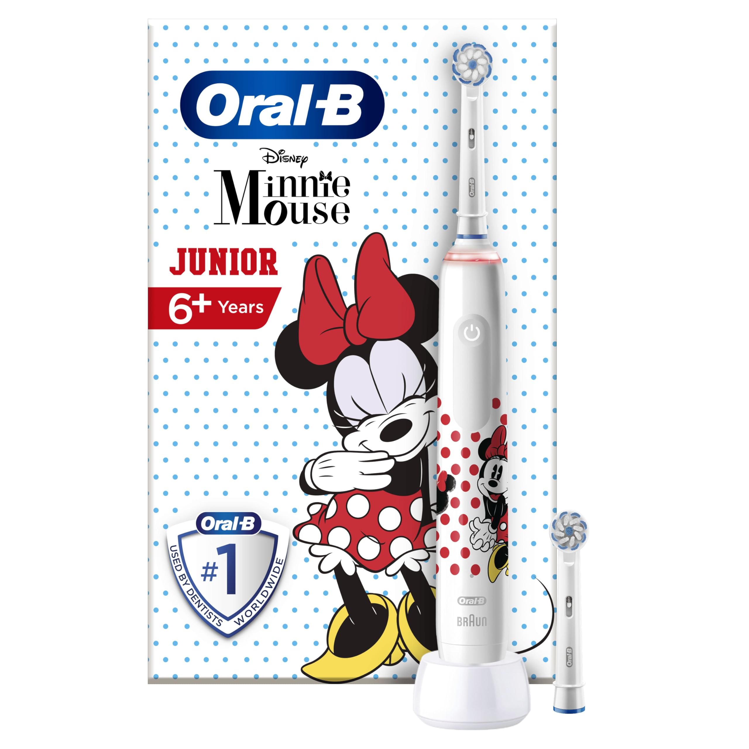 Oral-B Spazzolino Elettrico Ricaricabile Junior Minnie +6 Anni, 2 Testine, 1 Spazzolino