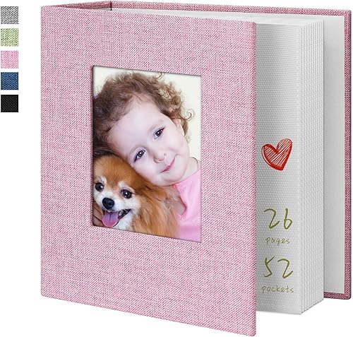 Álbum de fotos de 4 x 6 pulgadas, 52 bolsillos, con cubierta de lino, álbumes de fotos para familia, boda, bebé, libro de fotos con capacidad para