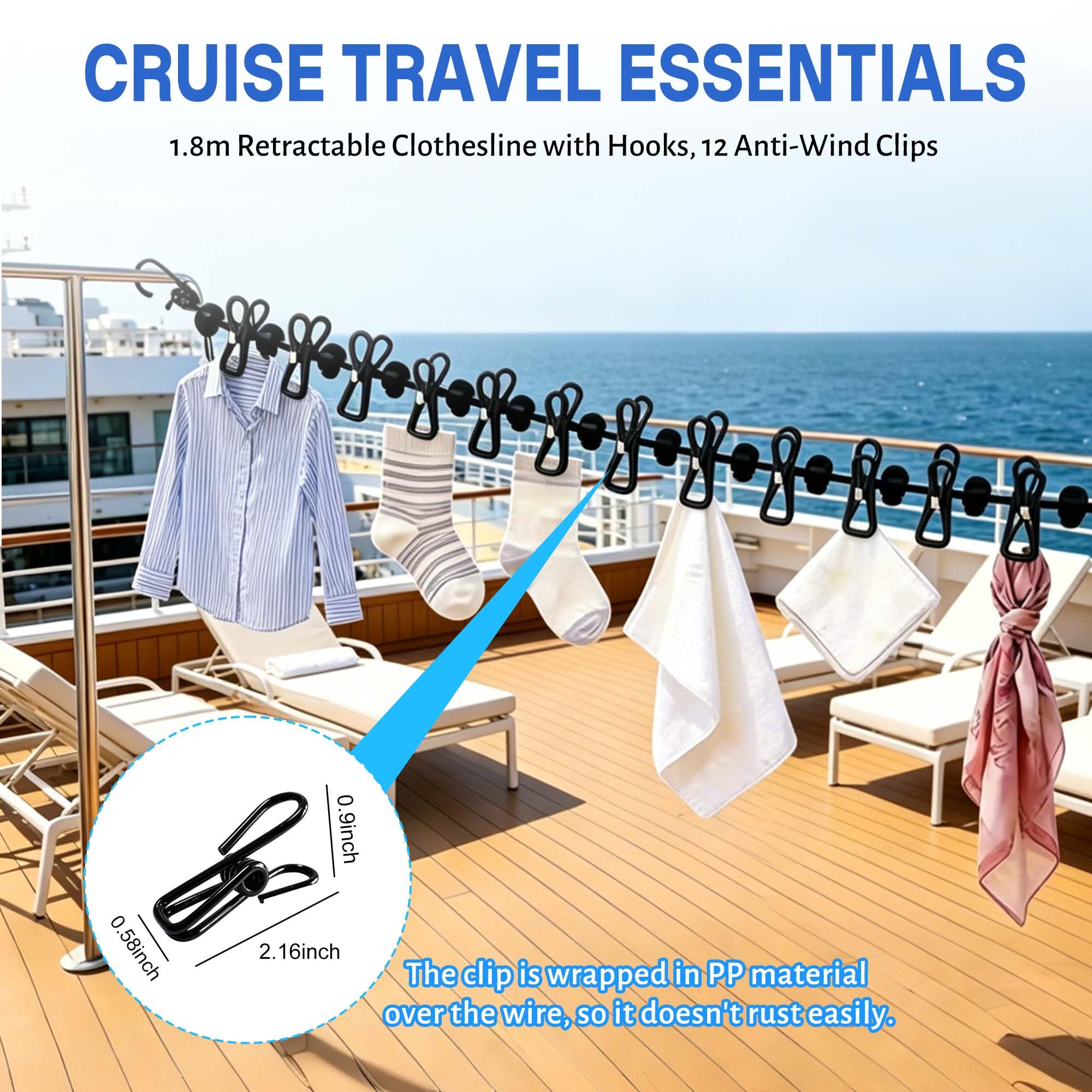 Cruise Essentials 2026, kit da crociera da 26 pezzi con protezione contro le sovratensioni, cannuccia telescopica, ganci magnetici, cordino, ganci, custodie impermeabili per telefono, filo