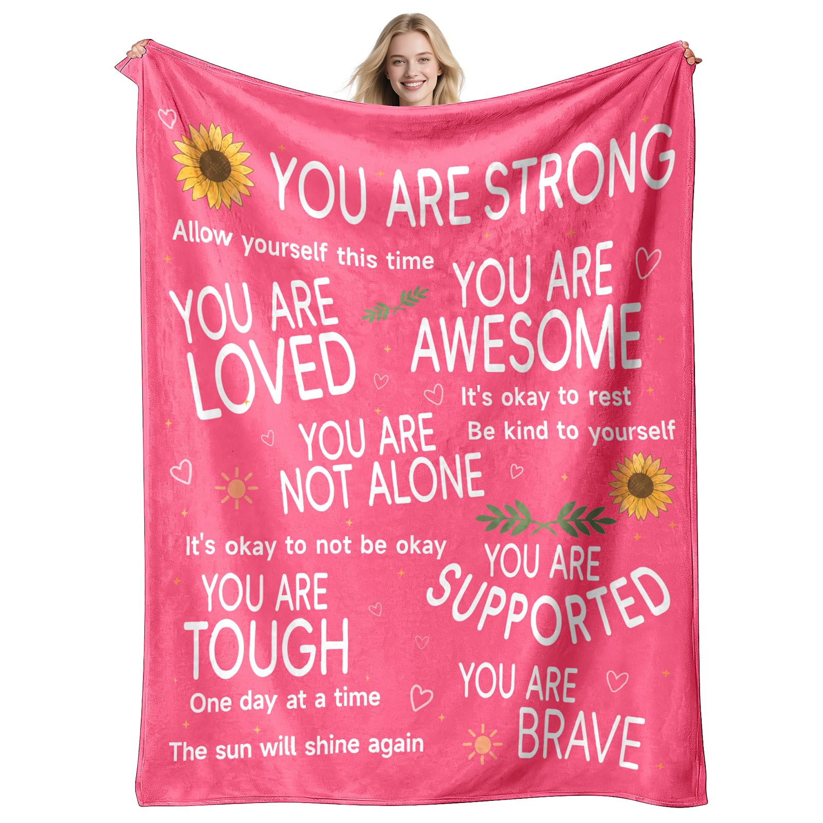 Get Well Soon Gifts for Women Mom After Surgery, Hug Healing Blanket Cancer Care Warm Gift for Patient, Inspirational Encouragement Comfort Thinking of You Present for Friend Men (Pink, 60’’x50’’)
