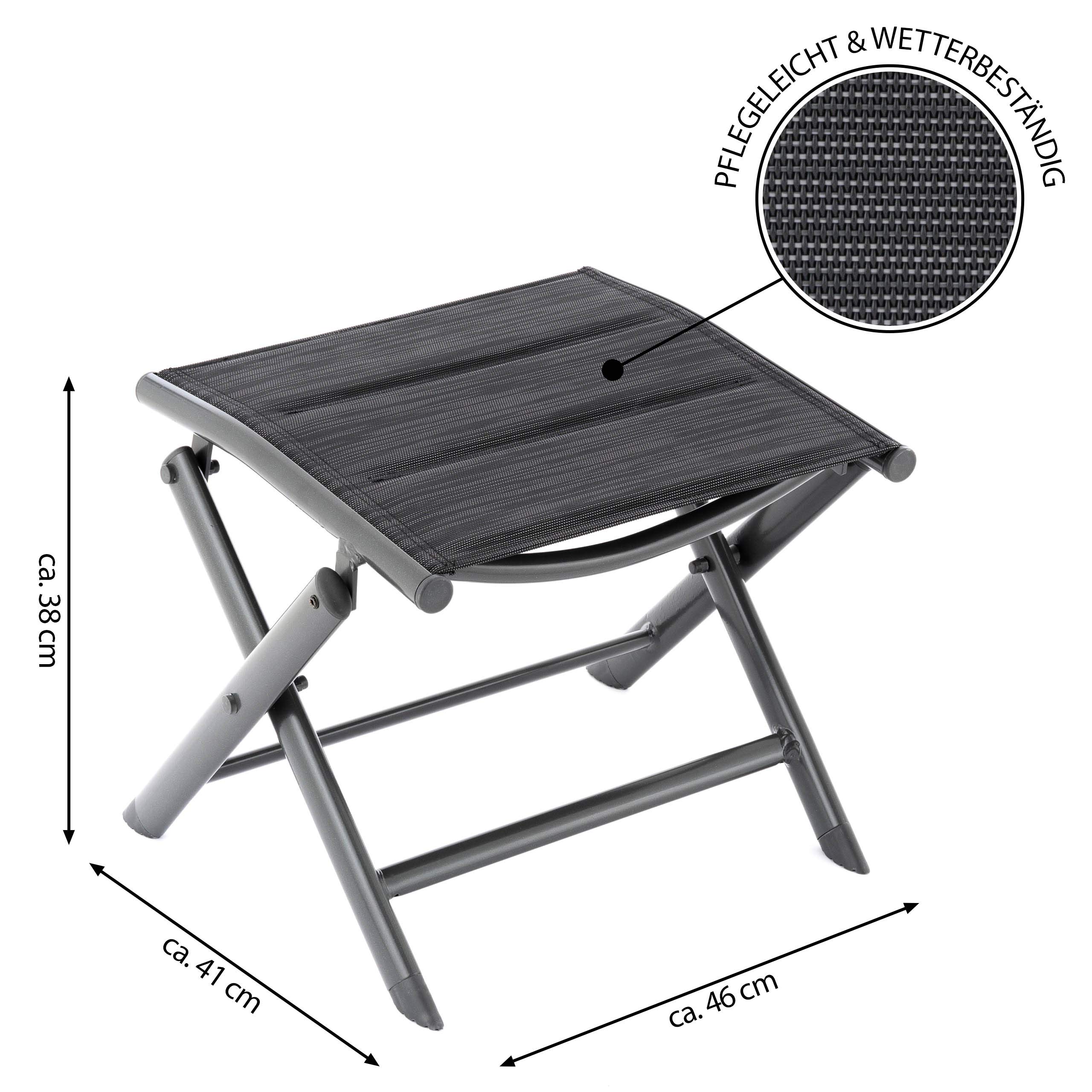 Nexos Klapphocker aus Aluminium und Olefin – Farbe Bespannung: Schwarz/Rahmen: Anthrazit
