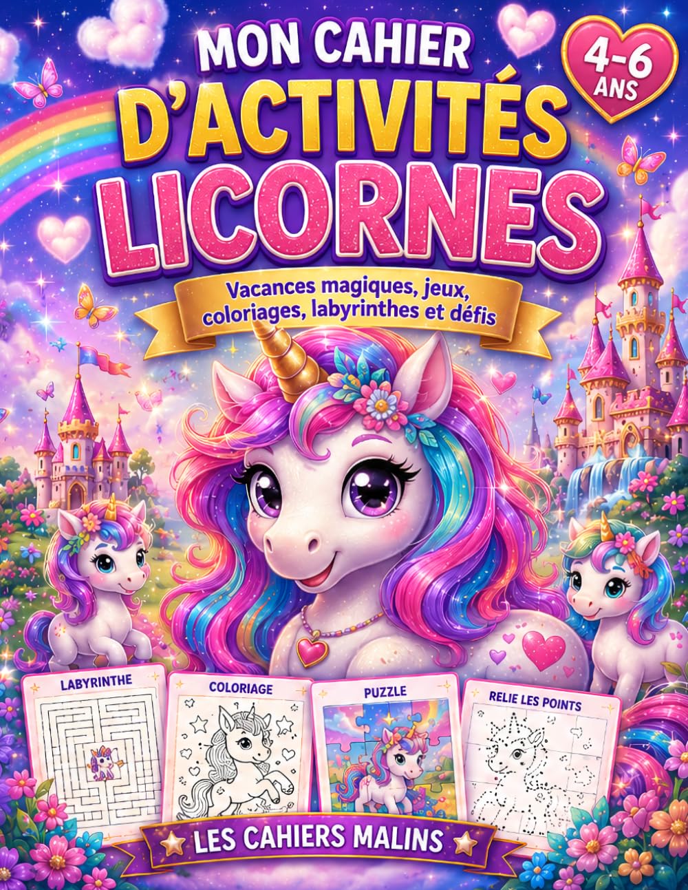 Mon Cahier d'Activités Licornes: Vacances magiques, jeux, coloriages, labyrinthes et défis pour enfants de 4 à 6 ans