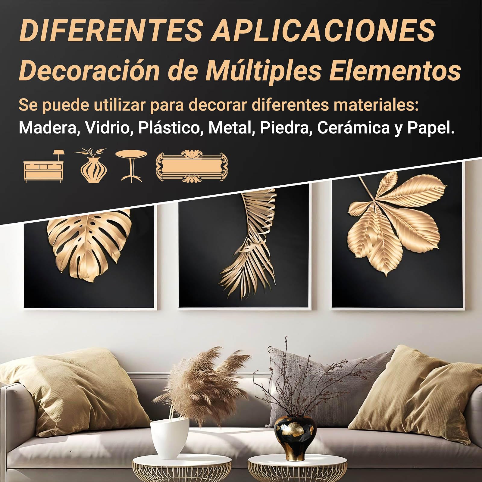 Juego de adhesivos dorados, 100 ml, adhesivo y barniz a base de agua, hoja dorada y champán, kit de dorado para decoración de muebles y manualidades, pintura artística, decoración DIY