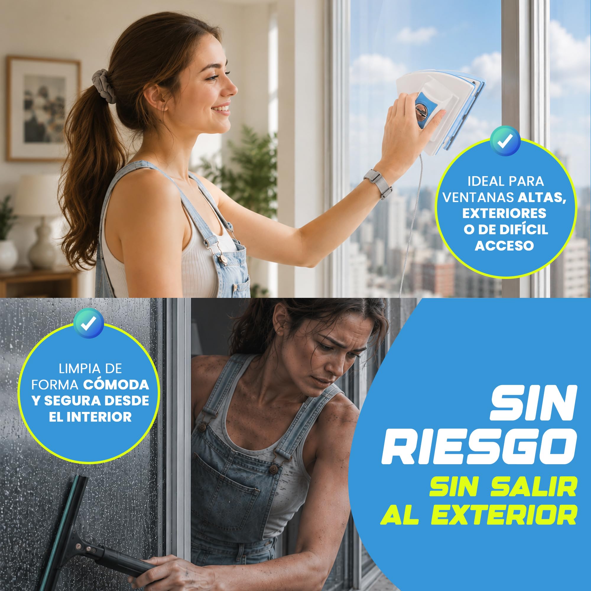 Tergivetri magnetico doppio regolabile per finestre, 5-25 mm, pulitore per vetri magnetico con regolatore di spessore, corda di sicurezza e ricambi inclusi, pulisce i vetri esterni