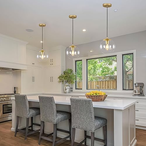 Miniatura 8 de KoKo&Yukina Lámpara colgante de globo dorada de 10 pulgadas, lámpara colgante de globo de vidrio de mediados de siglo, lámpara moderna de mediados