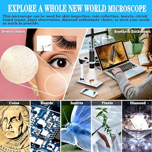 Miniatura 9 de Microscopio digital inalámbrico, aumento 50X-1000X, cámara de microscopio USB de mano con soporte de actualización sin agitación, 8 luces LED