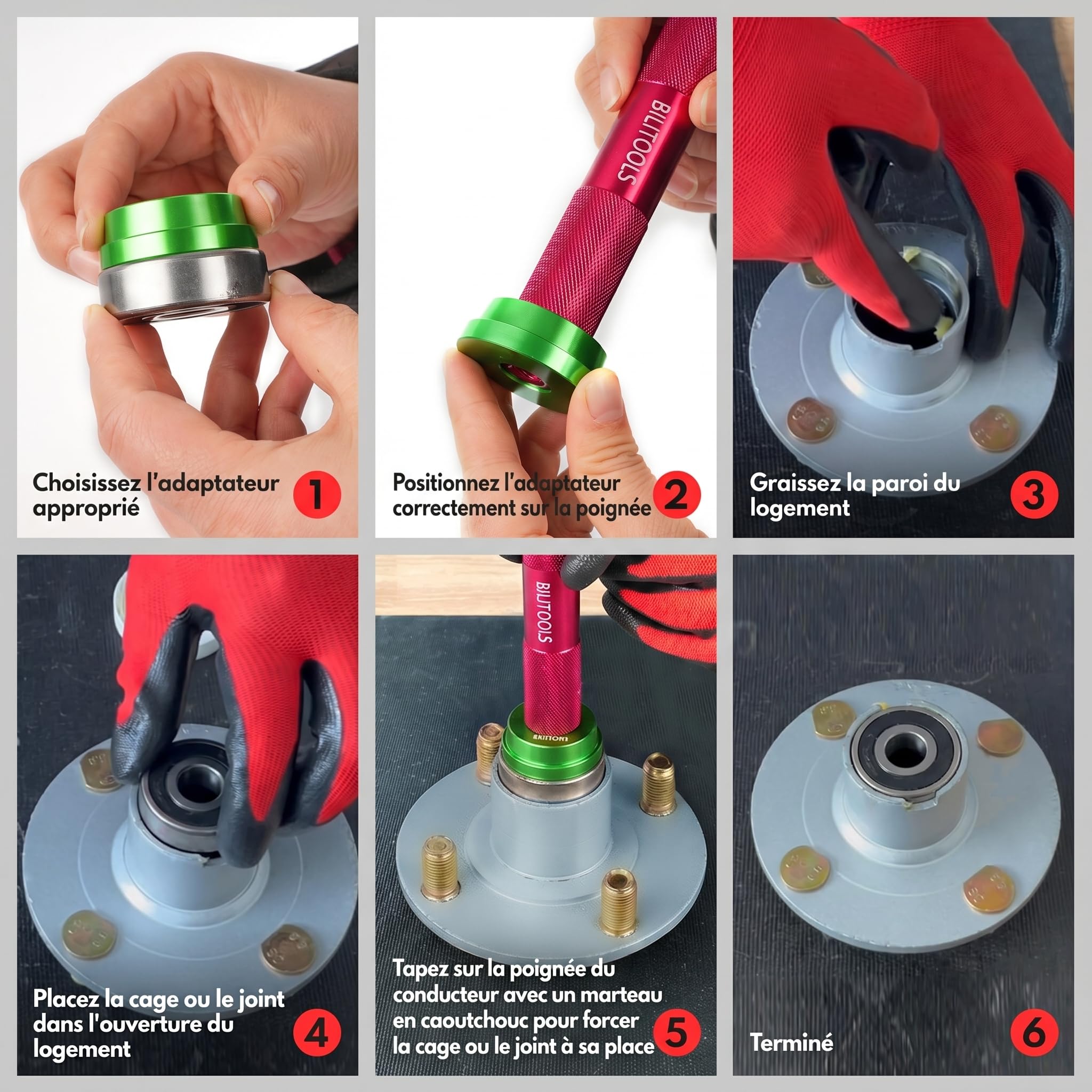 BILITOOLS Kit Presse Roulement 10 Pièces Métrique | Douilles roulement et joint spi, montage moyeu voiture, coffret rangement inclus