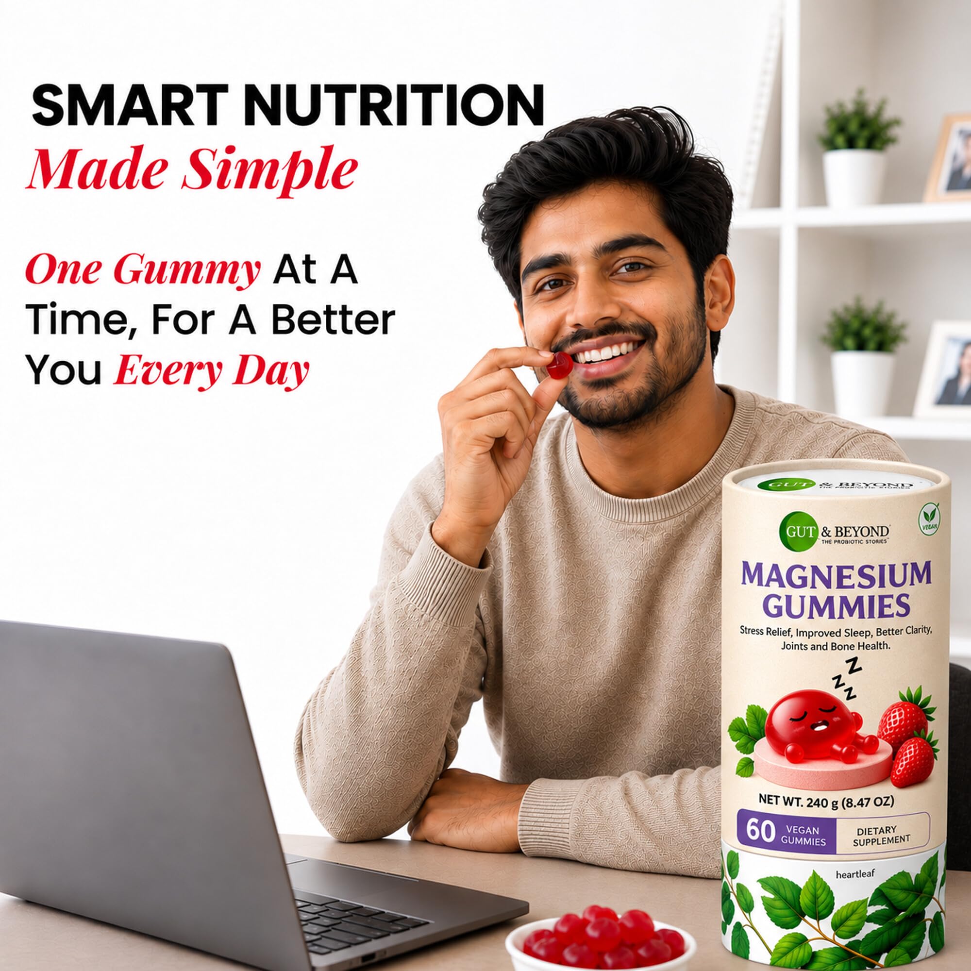 Gut and Beyond Magnesium Gummies 60 Count | High Absorption Magnesium Supplement | Relieves Leg Cramps and Muscle Tension | Supports Sleep, Stress and Energy | Vegetarian | Strawberry Flavour — Amazon image 8