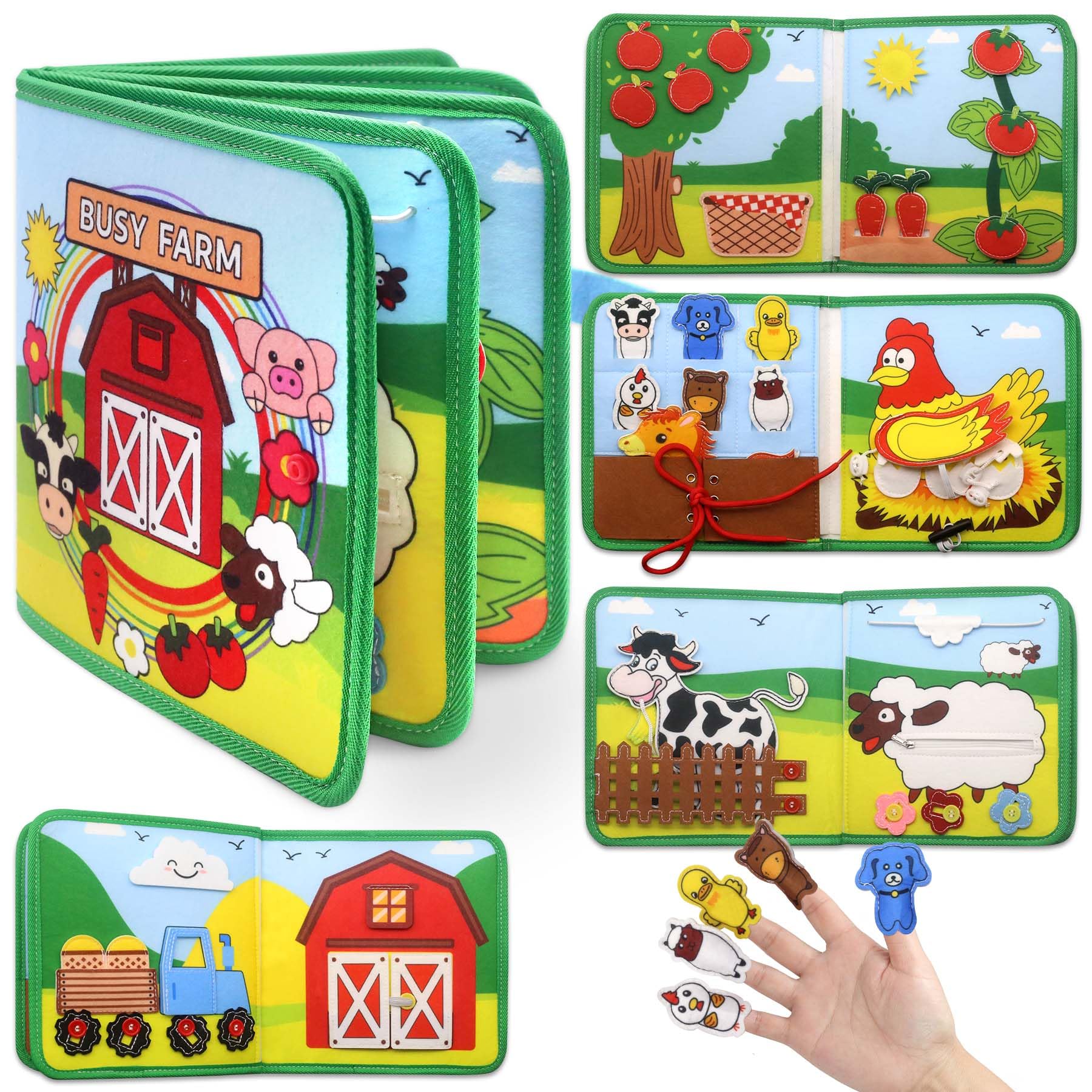 Meafeng Busy Board Libro Montessori Interattivo 1 Anno, 18 in 1 Busy Farm Quiet Book Montessori Sensoriale Educativo Giochi per Bambini di 1 2 3 4 Anni, Giocattoli da Viaggio per Bambini Piccoli