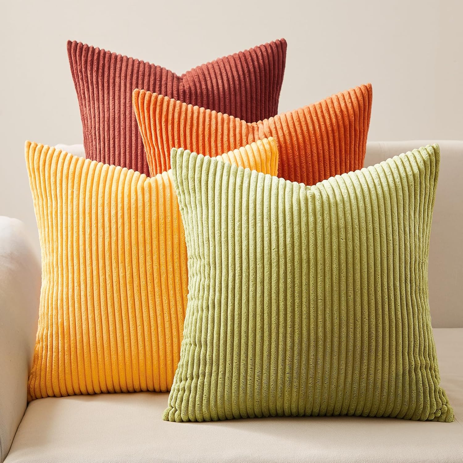 Topfinel Fall Burnt Orange Decorative Throw Pillows Covers 18x18 Inch Set of 4 Yellow Green Gradient Series Corduroy