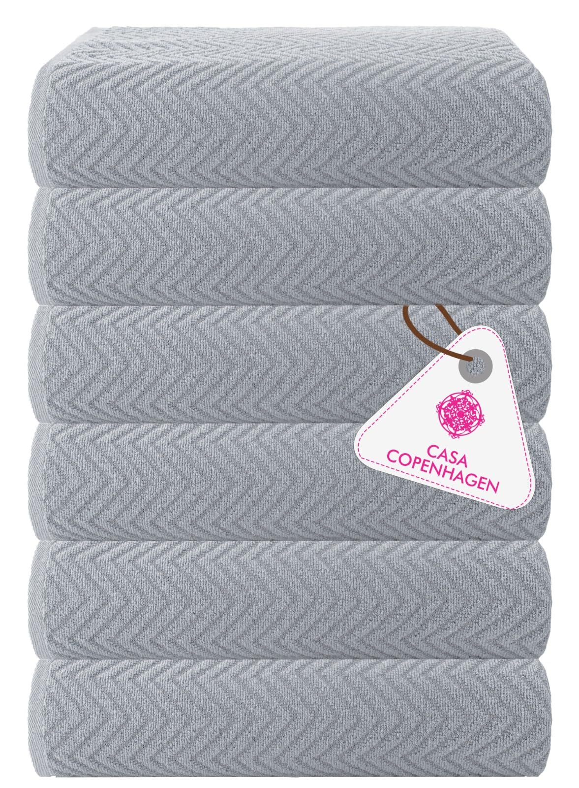 CASA COPENHAGEN Wave Textured 6-Piece Small Bath Towel Set - Grey Violet, 550 gsm, 6-piece small bath towels, cotton towels for rough and tough use, gift set for the bathroom