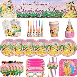 CYSJ Set Stoviglie Disney Principessa Festa di Fornisce, 69 PCS Compleanno Stoviglie,Decorazione Festa Principessa, Principessa Forniture e bomboniere per Feste