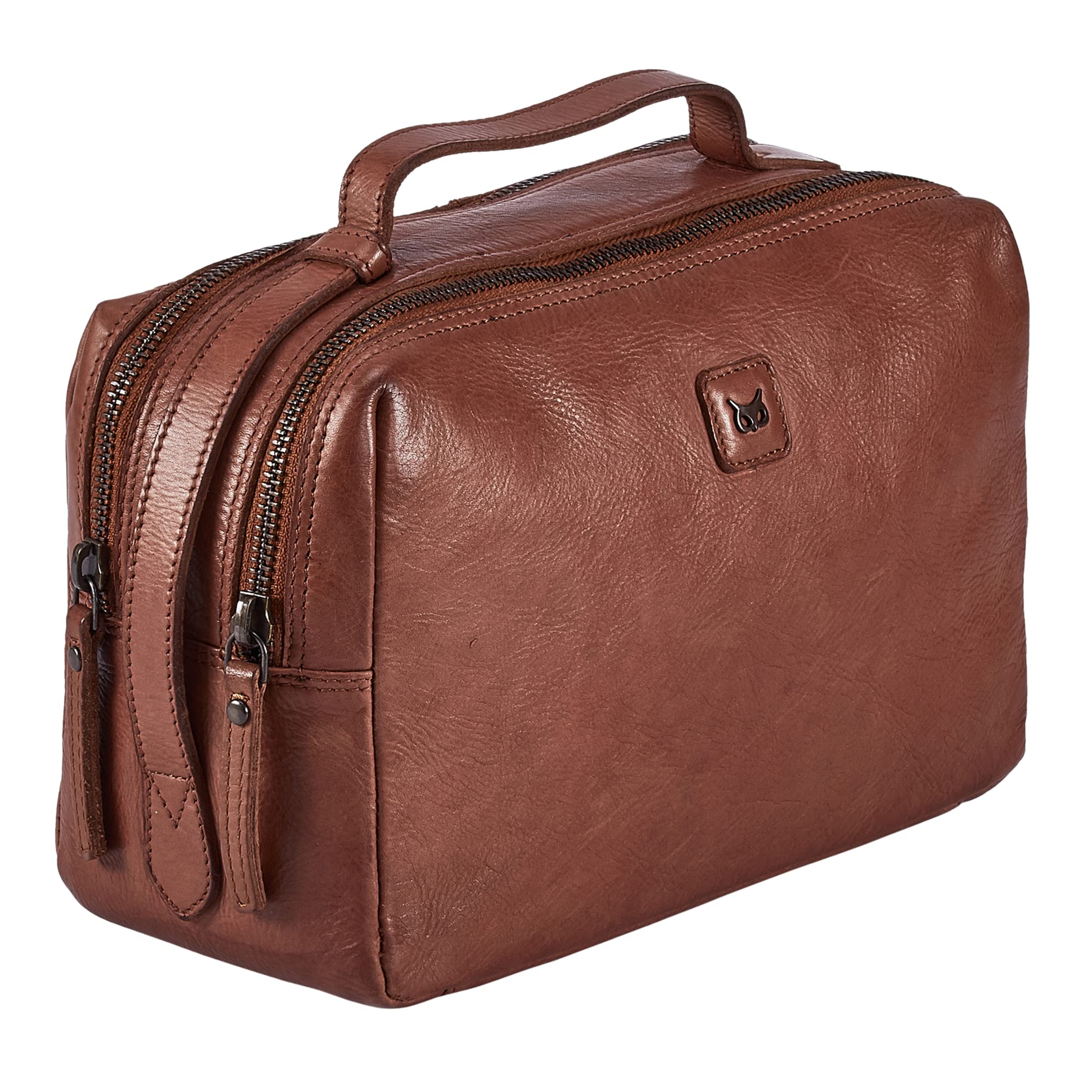 Wise Owl Accessories Real Leather Toiletry Bag Dopp Kit for Men Women Travel Shaving Pouch Organiser Double Compartment Cosmetic, Cognac