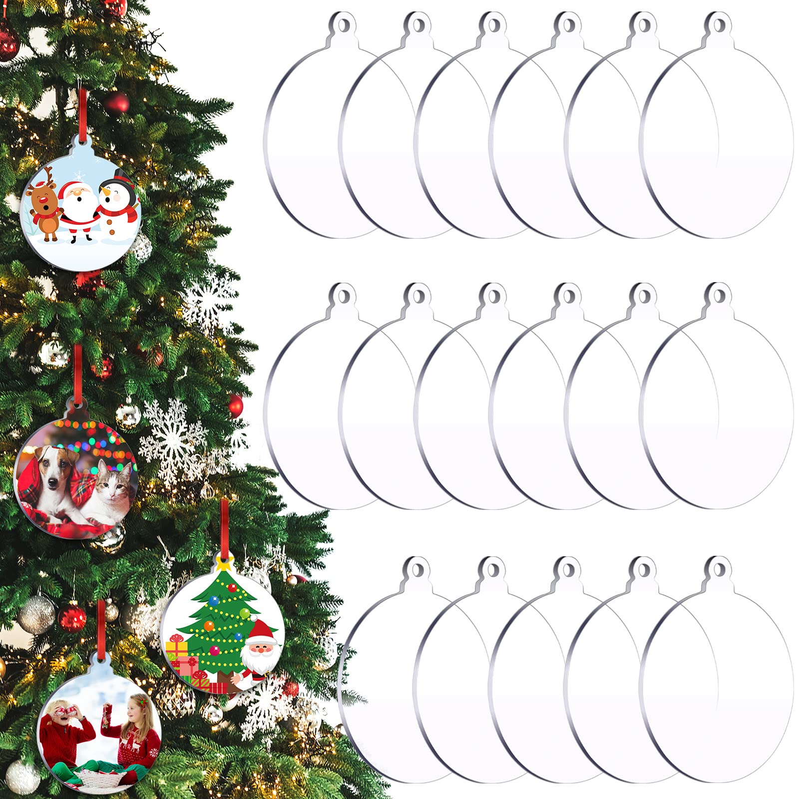 Jetec 3 Inch Acrylic Blanks Ornament Acrylic Keychain Blanks Clear Ornaments Clear Discs for Christmas Crafts(Classic Style, 50 Pieces)