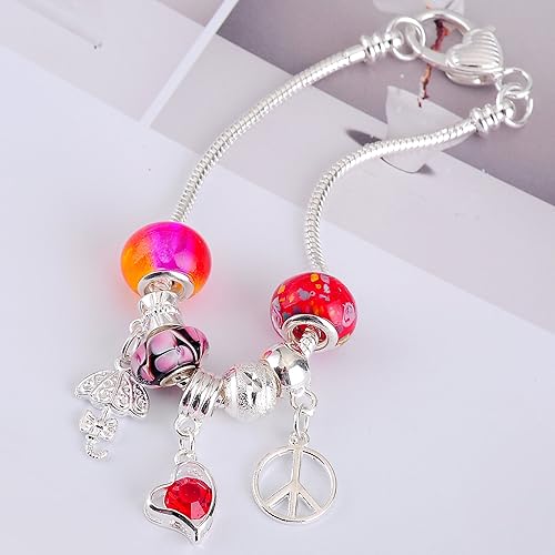 Miniatura 5 de rubyca 10pcs blanco bañado en plata corazón langosta Cadena de Serpiente Europea Pulsera de Perlas de Fit Encanto