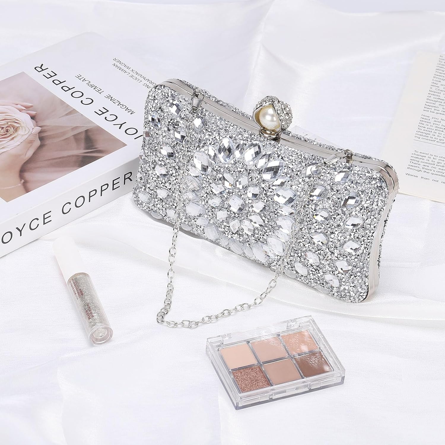 uxcell Evening Bag for Women, Sparkly Crystal Rhinestone Clutch Purse with Chain Strap Shoulder Bag