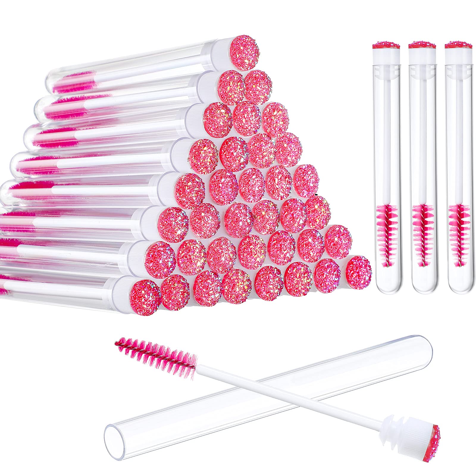Patelai 80 Pieces Disposable Mascara Brushes Tubes Set, 40 Pcs Empty Mascara Wand Tube with 40 Pcs Lash Spoolies Brush Makeup Tool for Eyelash
