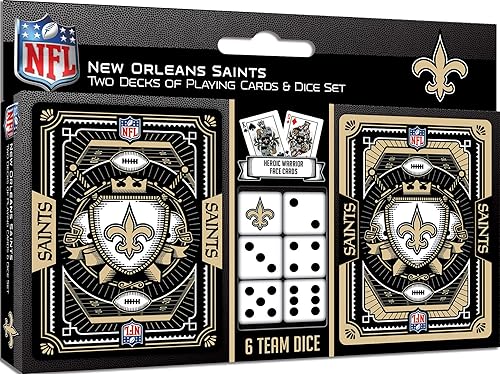 MasterPieces Game Day - Paquete de 2 cartas de juego y dados de los New Orleans Saints de la NFL, juego con licencia oficial para adultos y familia