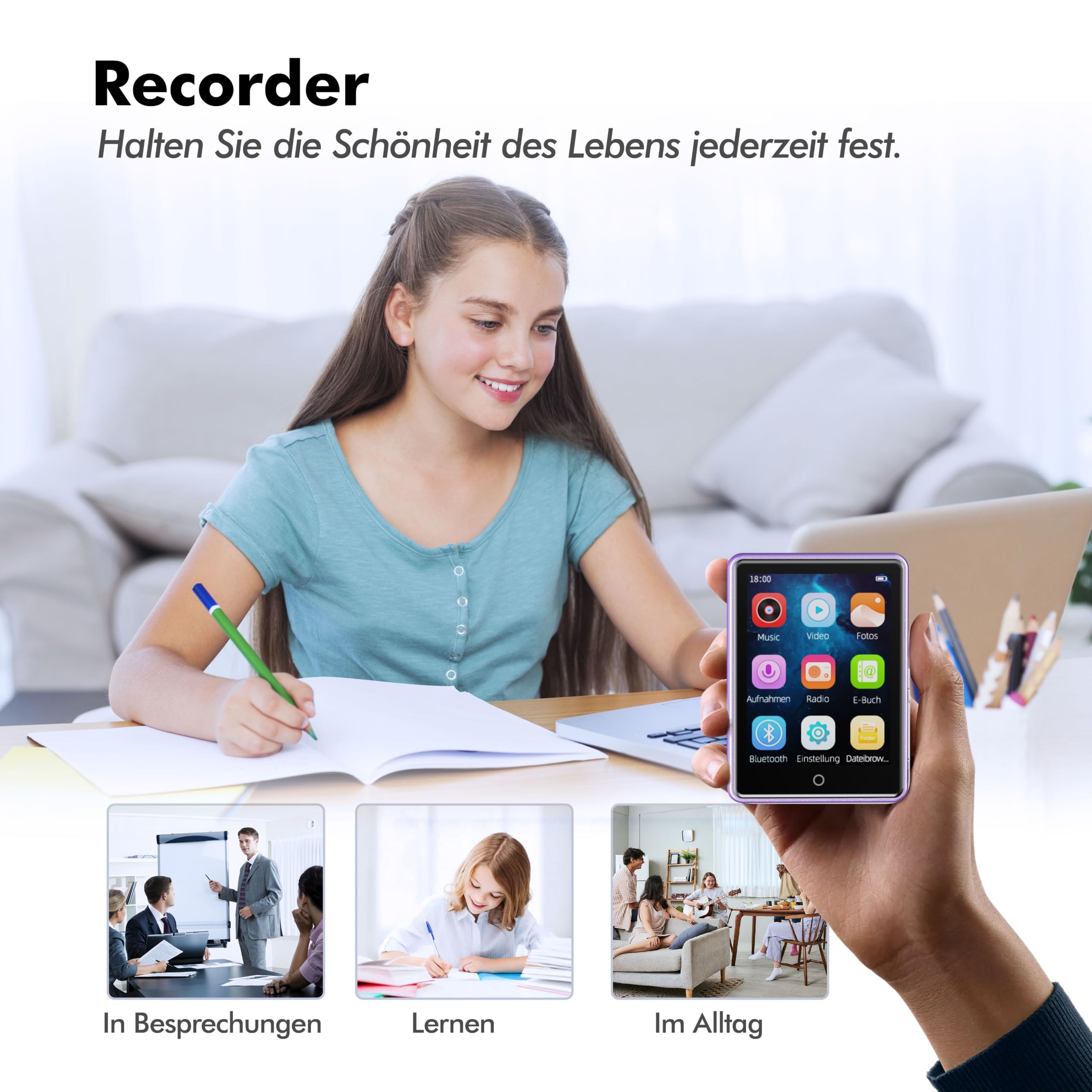 32GB MP3 Player mit Bluetooth 5.3, tragbarer MP3-Player mit Lautsprecher