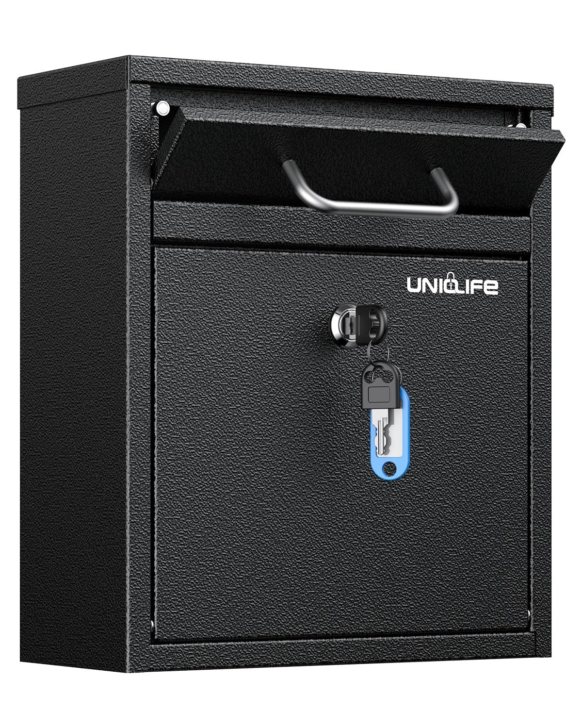 Uniclife Boîte aux Lettres Murale Extérieur, Antivol Lourde avec Serrure, Petite Boîte Sécurisée à Clé, Boîte de Dépôt Sécurisée, Boîte aux Lettres, Acier pour Domicile Bureau, Noir