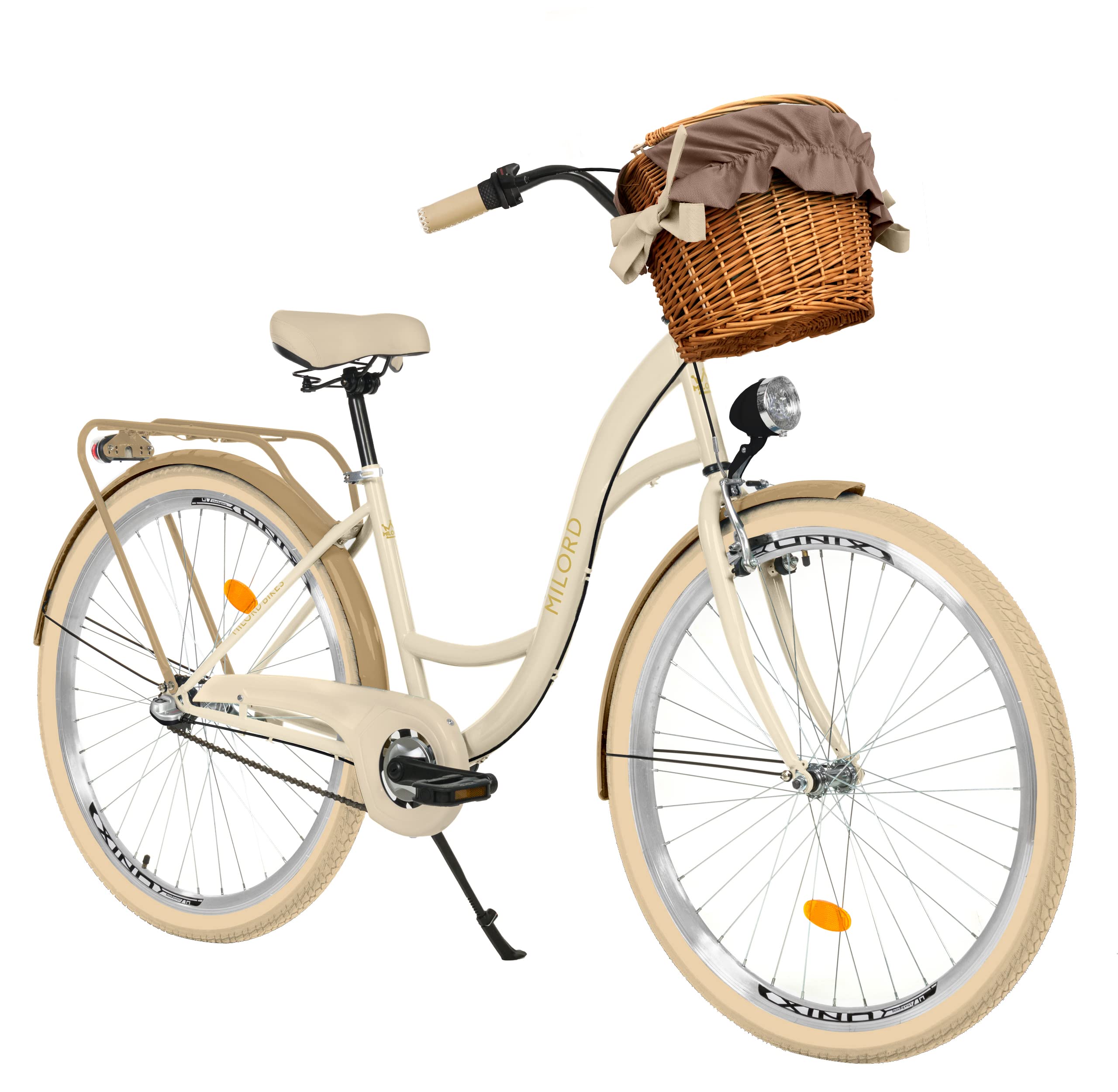 MILORD Damenfahrrad Citybike Komfort Mit Weidenkorb Hollandrad Vintage Fahrrad, 26, 28 Zoll, 3-Gang